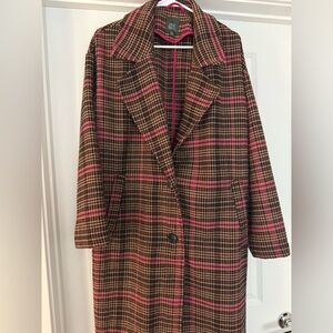 Wild Fable Plaid Trench Coat - Brown and Pink